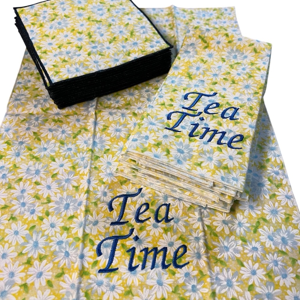 Tea Time Floral Embroidered Napkins and Coasters or Hot Pads